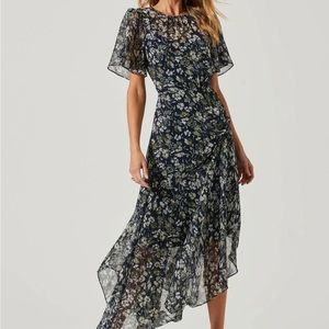 ASTR the Label Flutter Sleeve Maxi Dress in Blue & Green Floral
